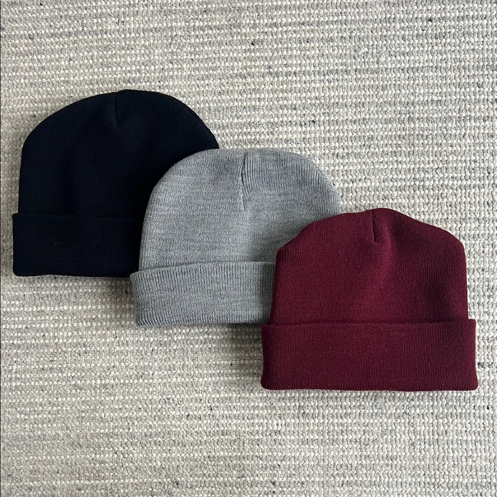 Set of 3 Double Layer Knit Beanies